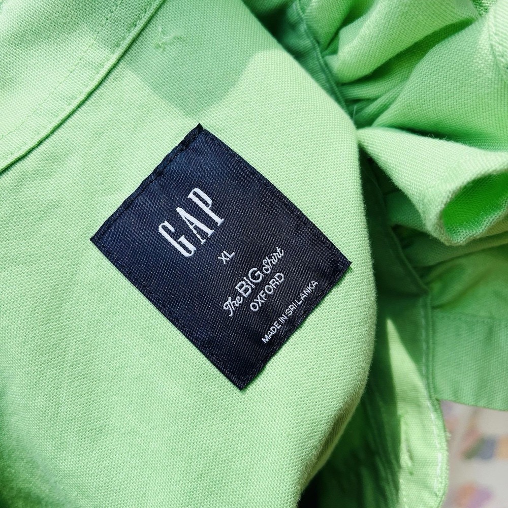 Upcycled Cape Cod GAP Lime Green Oxford Cloth Cropped Ruffle Collar Shirt‎ XXL - Picture 7 of 10
